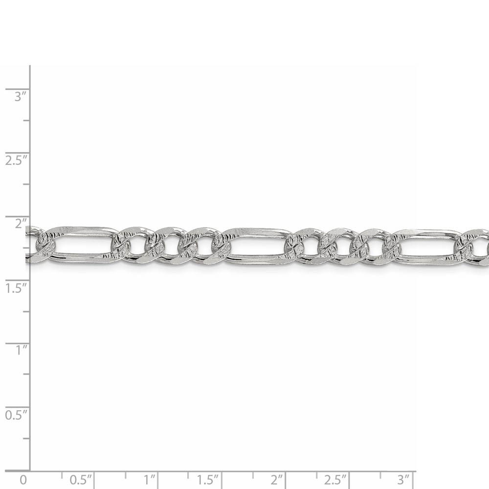 Men’s 7.25 Sterling Silver Pave Flat Figaro Chain Necklace
