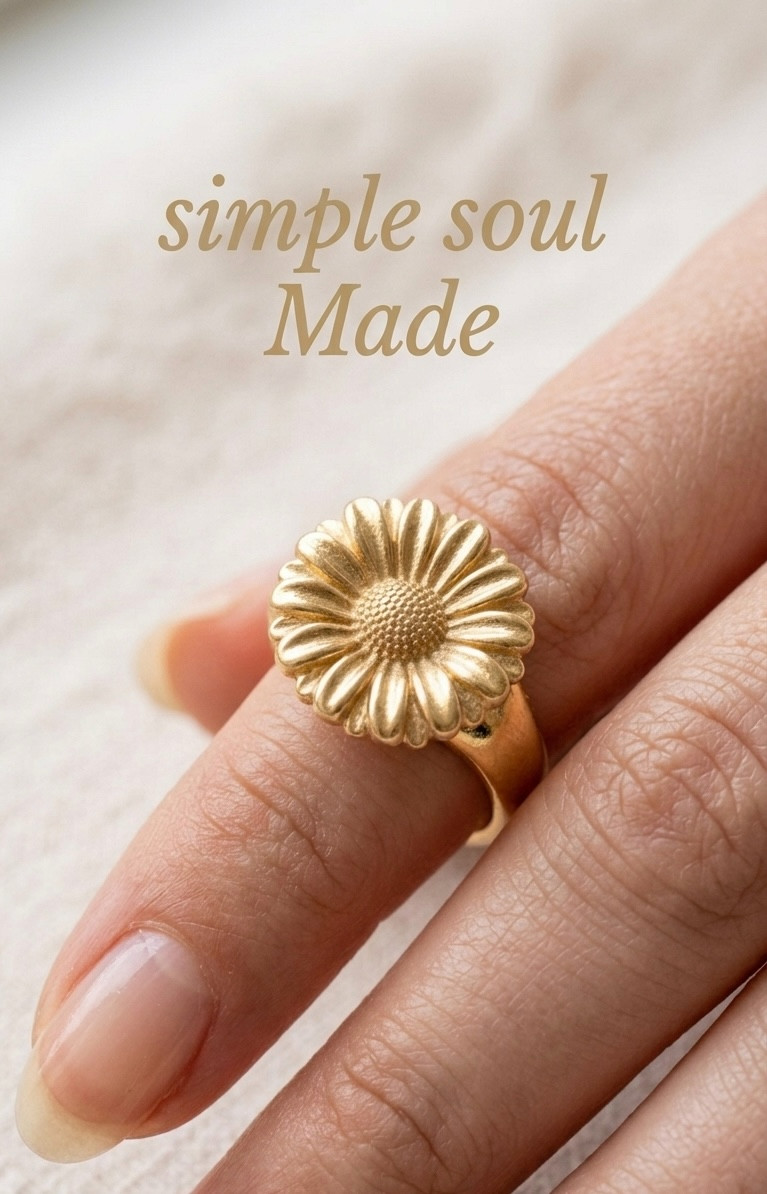 14K Gold Plated Sunflower Ring 925 Silver Floral Statement Daisy Ring 4-15US