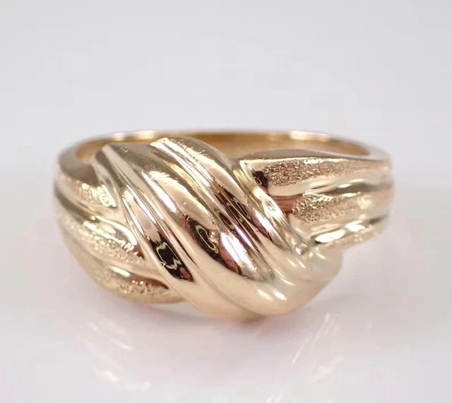 Love Knot Estate Anniversary Band Ring Antique 14K Yellow Gold Plated Silver