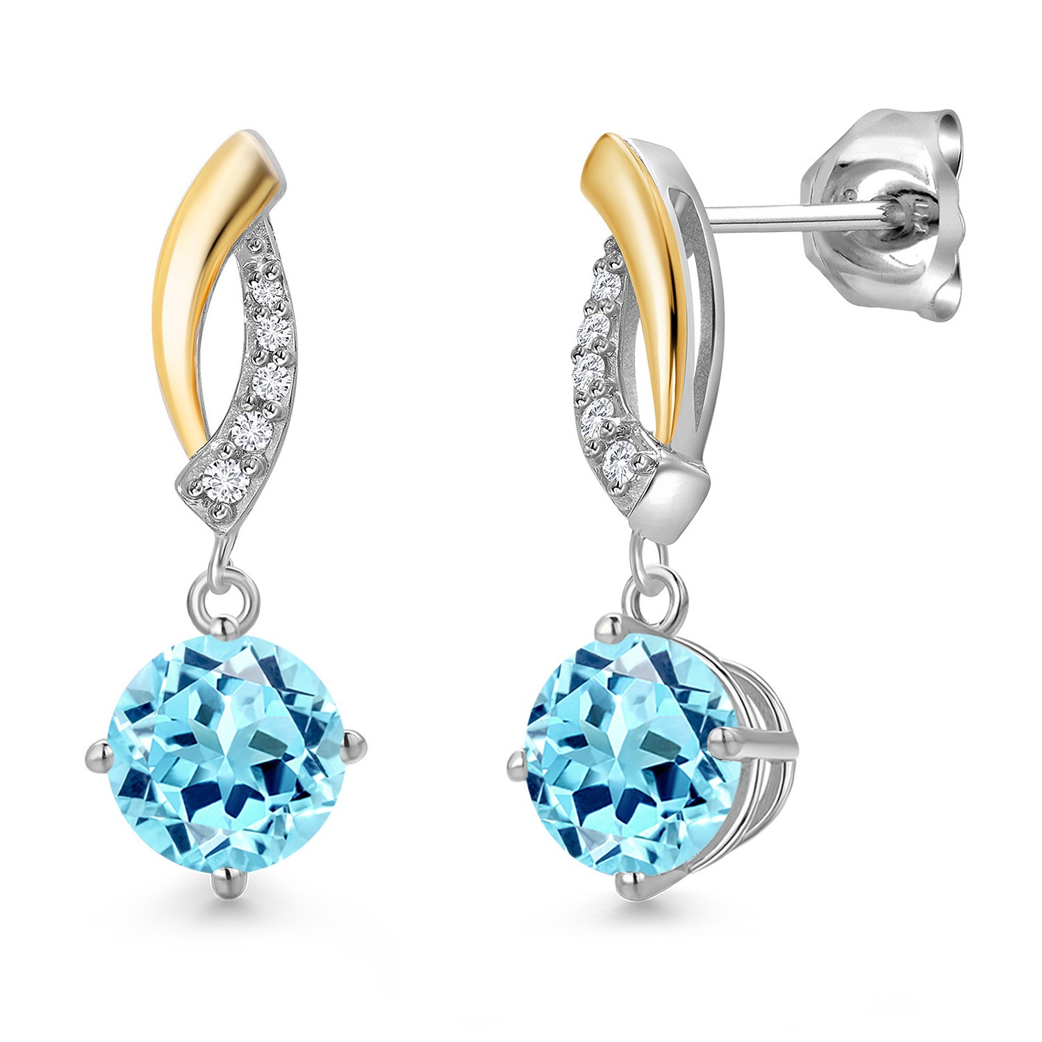 925 Silver and 10K Yellow Gold Blue Apatite and Lab Grown Diamond Dangle
