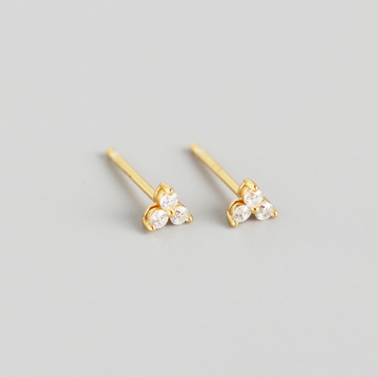 14K Gold Sterling Silver Lovely Adorable Tiny Triangle CZ Stud Earrings 4mm AJ