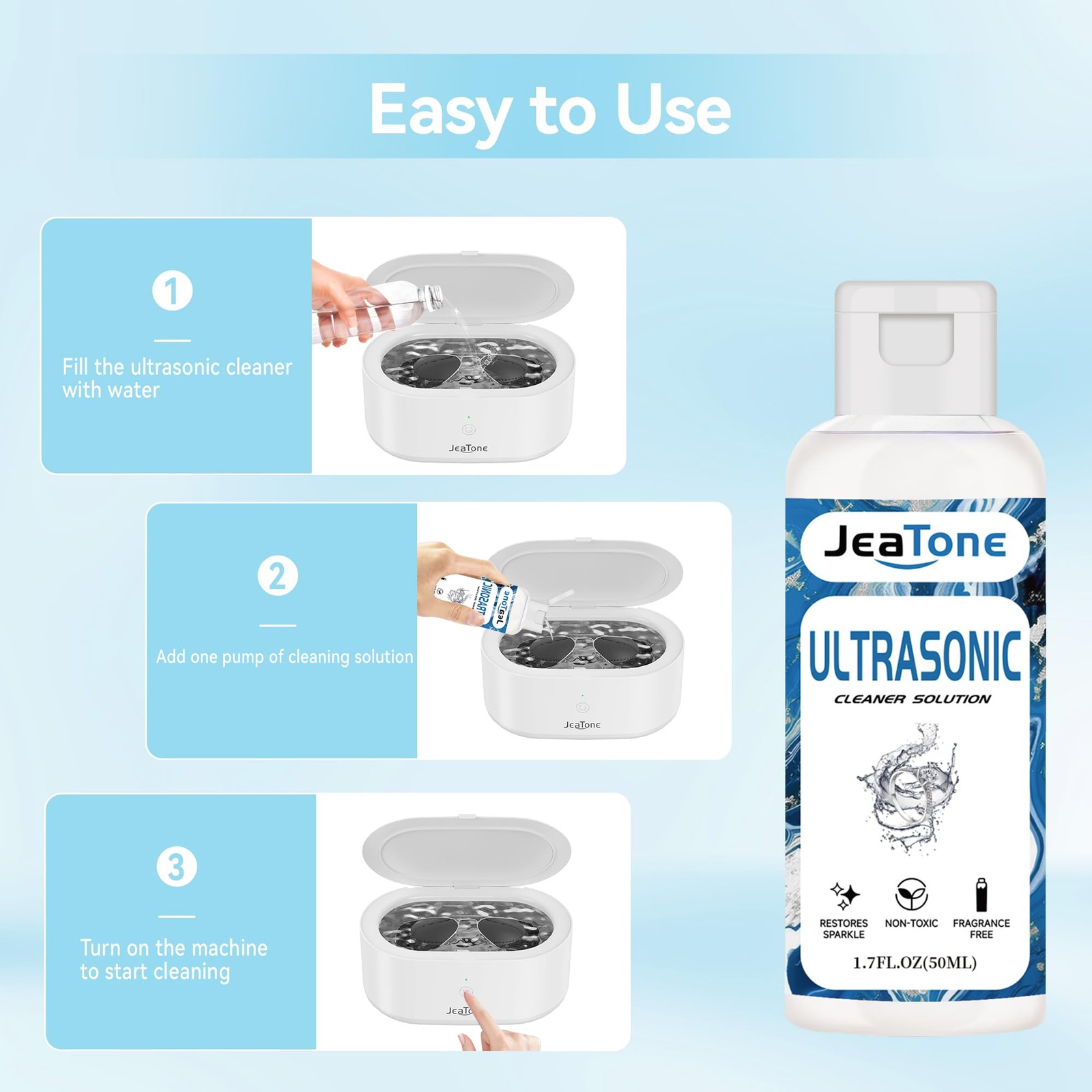Ultrasonic Jewelry Cleaner Solution for Machine, White+50