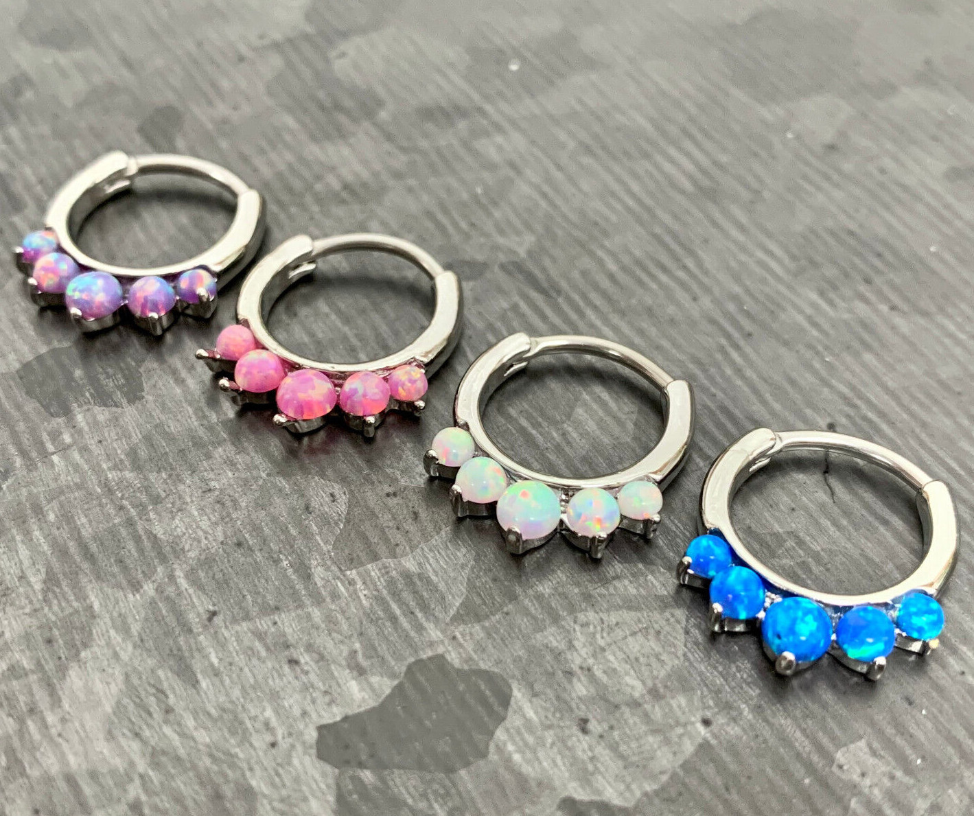 1pc Five Paved Opal Round Septum Clicker Surgical Steel 16g Pierced Nose Ring