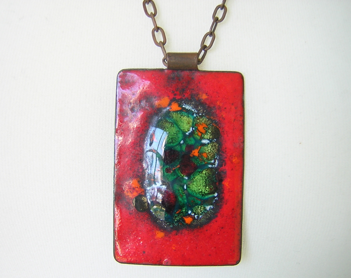 Vintage Pendant Necklace Enamel Copper 6.6 X 4.0 Cm/61 Cm