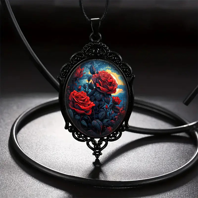 Flower Rose Gothic Pendant Jewelry Love Vintage Black Necklace E
