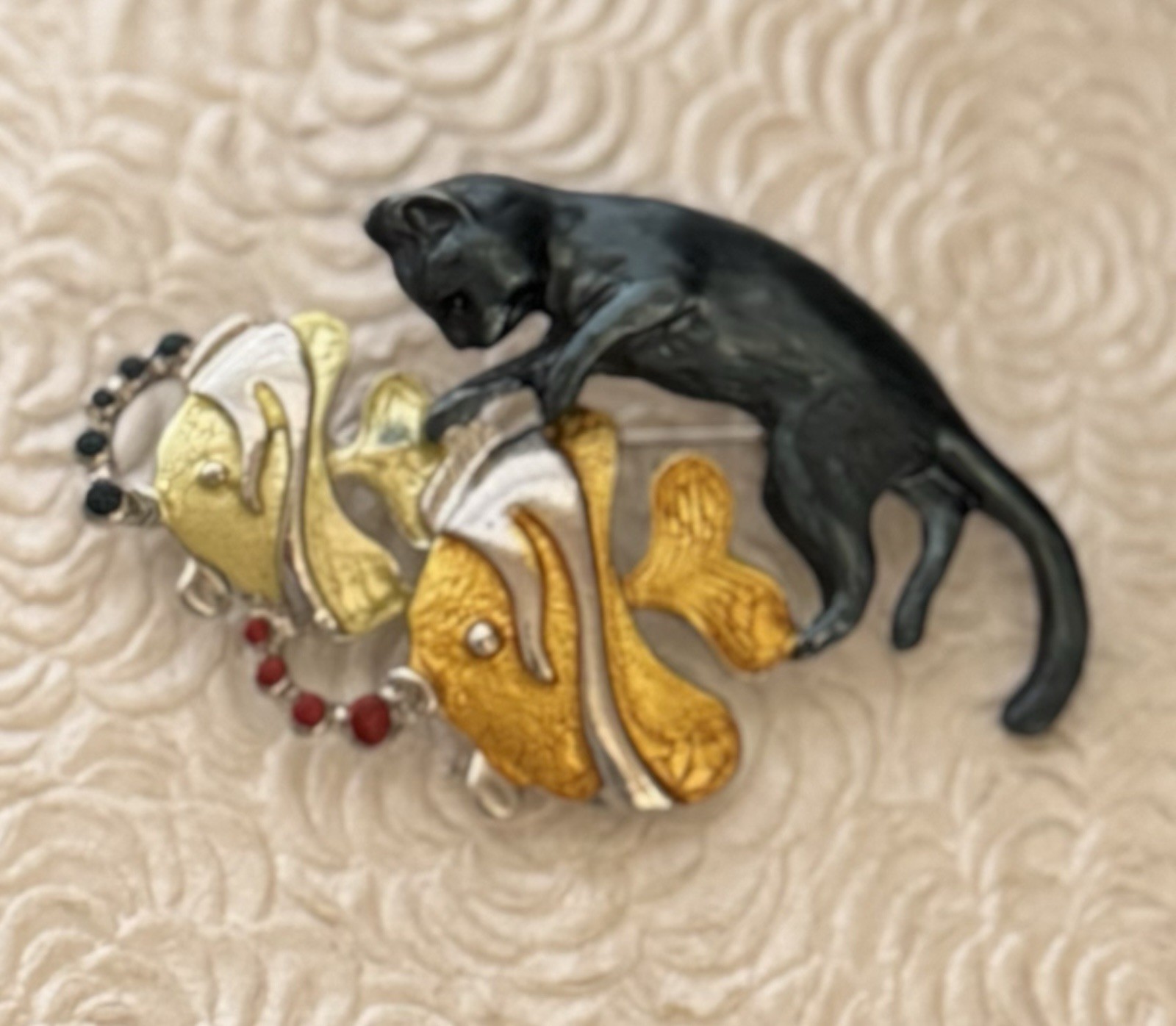 Cat / Fish Brooch /Pendant Enamel On Metal
