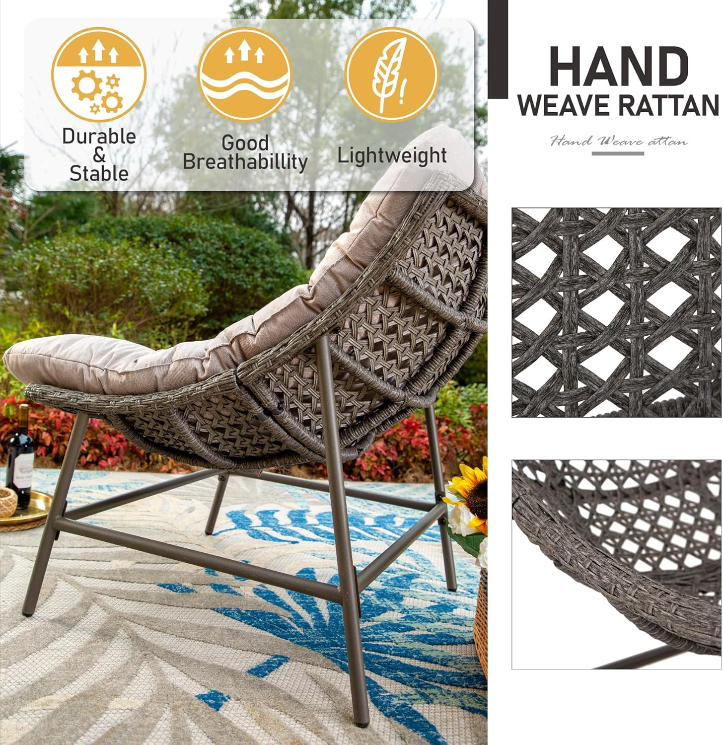 Sophia & William Outdoor Papasan Chairs with Cushion and Frame, Comfy Patio Chai