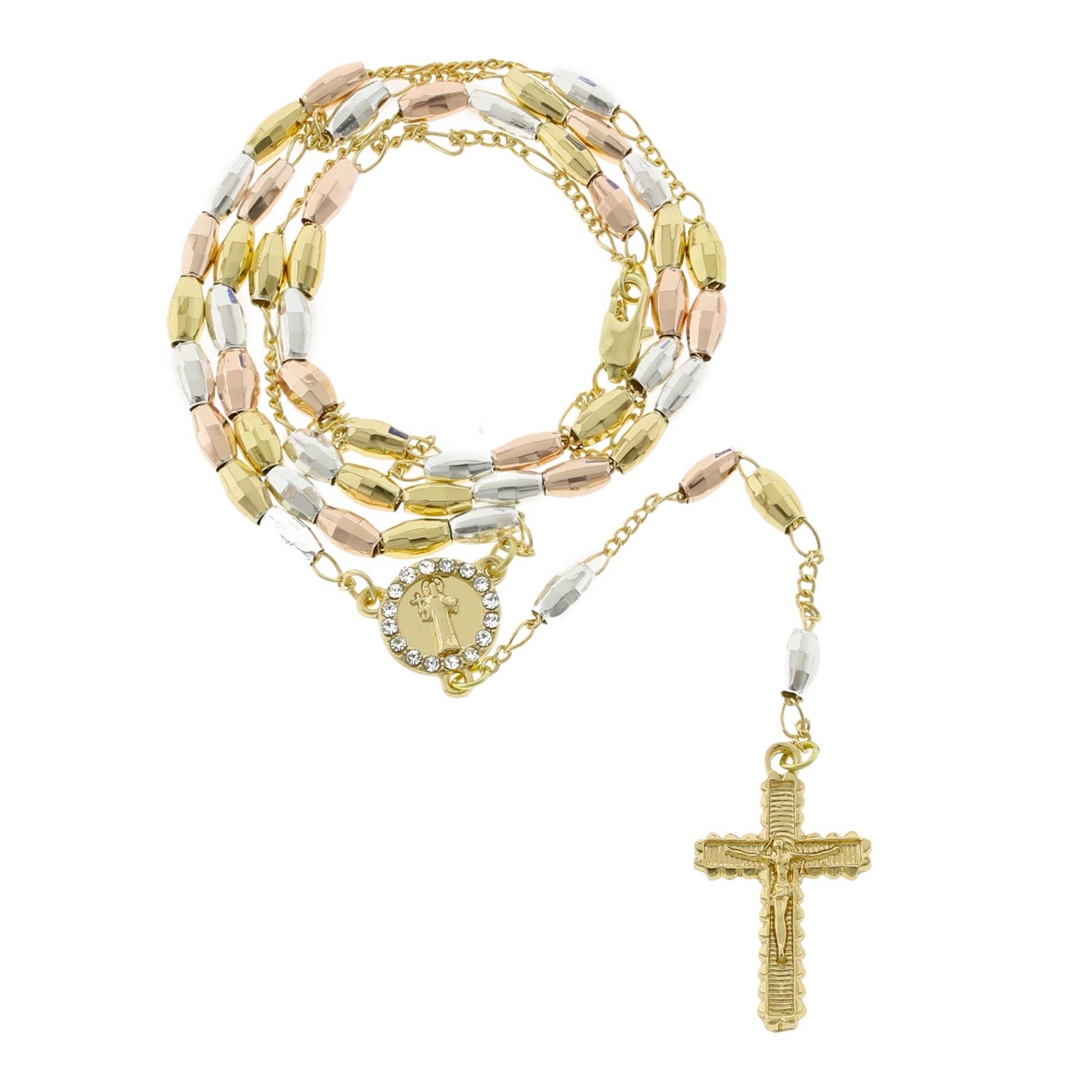 14K Gold Plated Colorful Beads Cross Necklace + Pendant