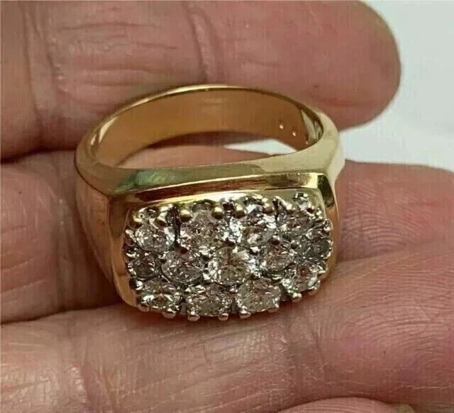 2Ct Round Lab Created Diamond Men’s Cluster Pinky Ring 14K Yellow Gold Plated