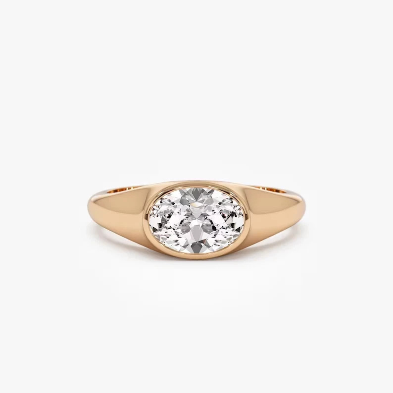 2 CT D Color Oval Moissanite Ring Solid 925 Sterling Silver Bezel Set Jewelry