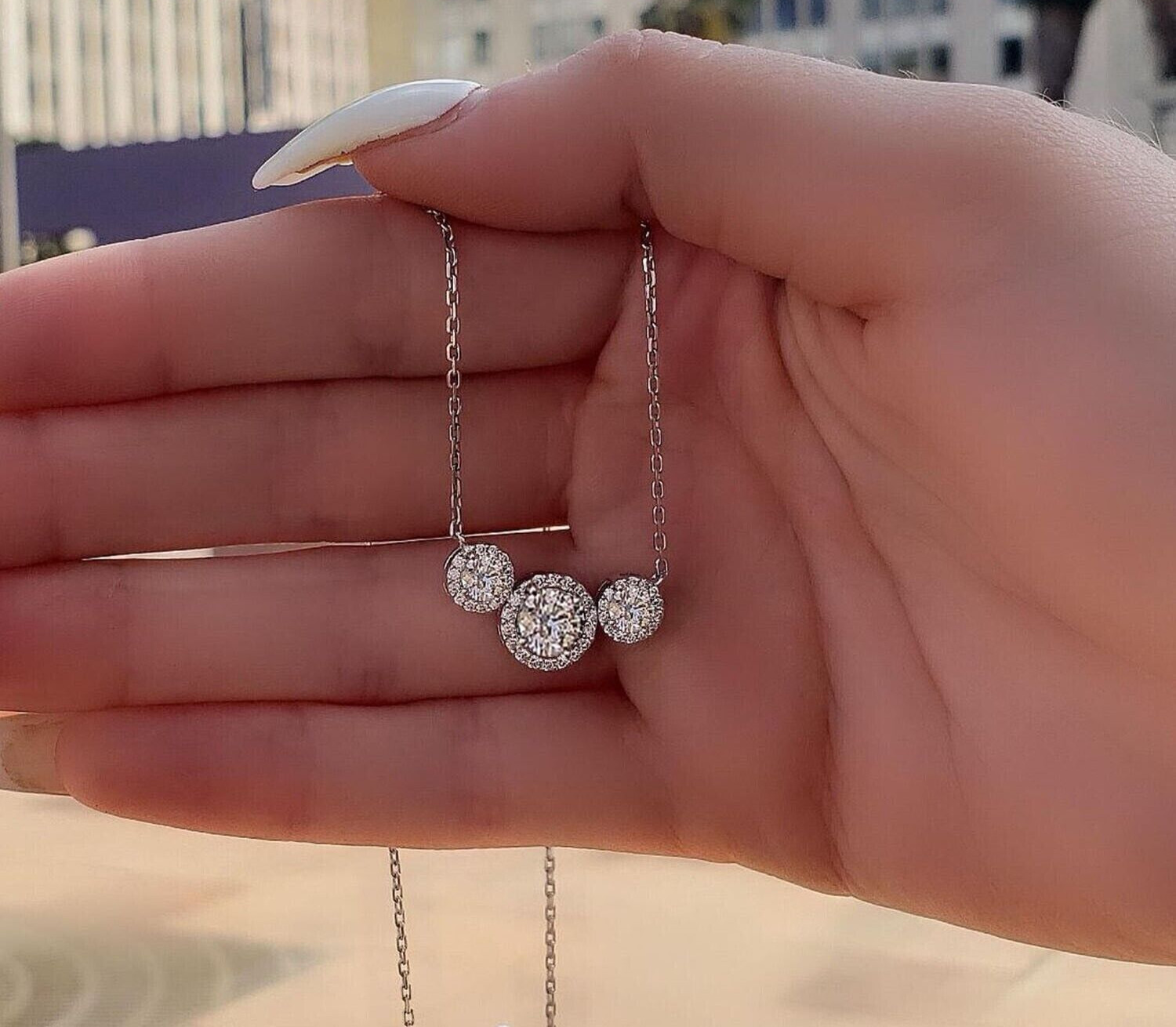 2Ct Round Cut Simulated Diamond Stunning Halo Pendant In 14k White Gold Plated