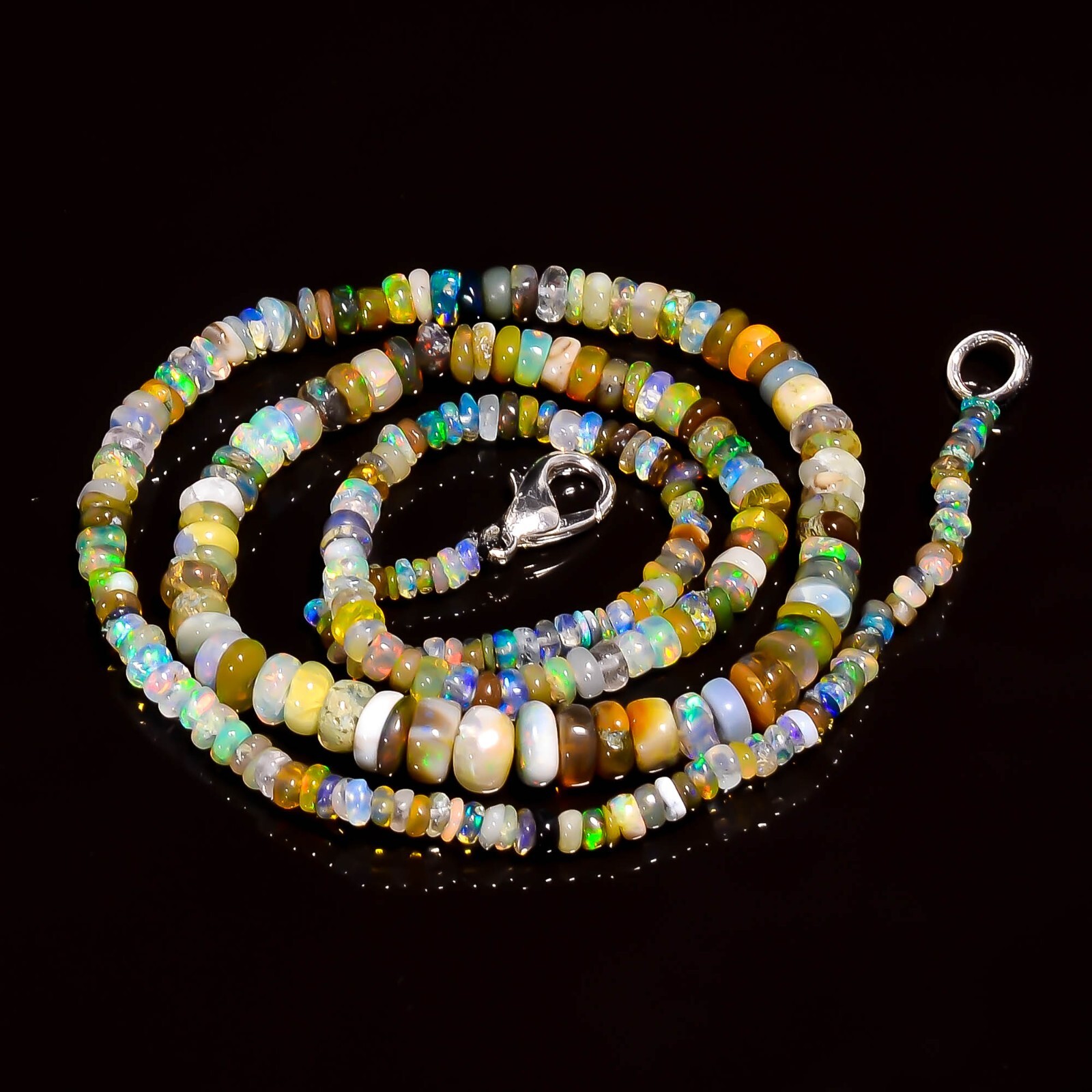 Natural Multi Ethiopian Opal Rondelle Smooth Beads 2X2 5X3mm Necklace 17″ A-5522