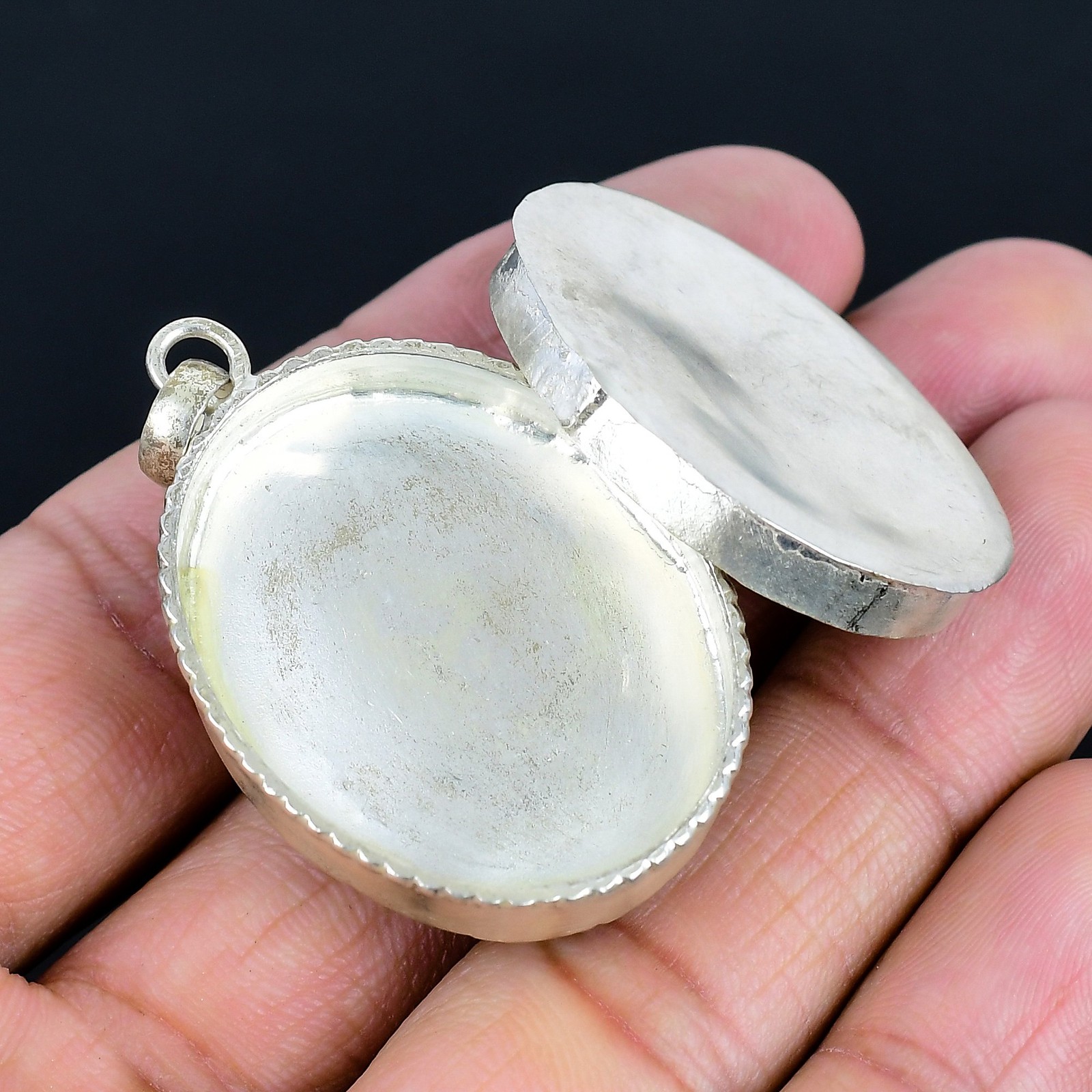 Turquoise Coral Handmade 925 Sterling Silver Tibetan Nepali Box Pendant 2.1″ N30
