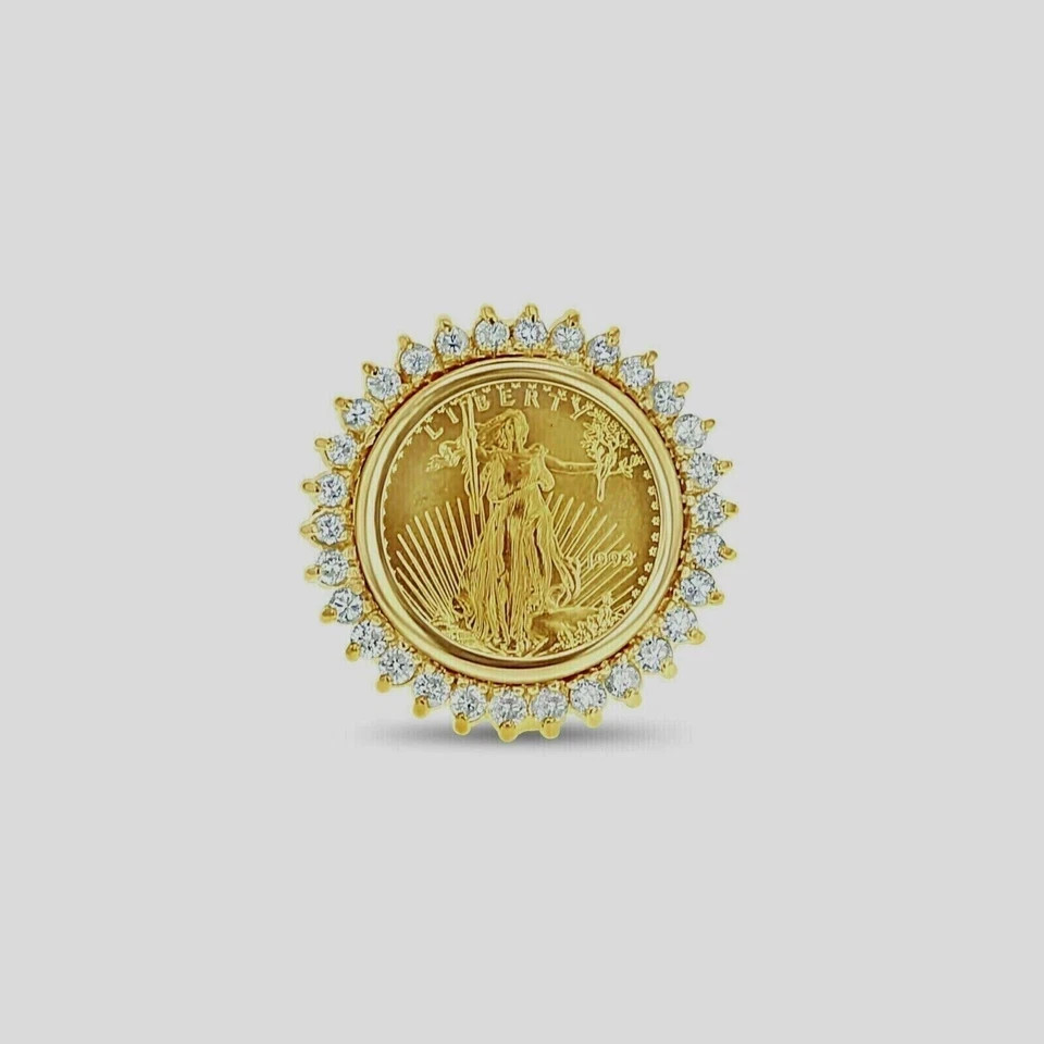 Moissanite Round Cut Liberty Coin Women’s Wedding Ring 14K Yellow Gold Plated