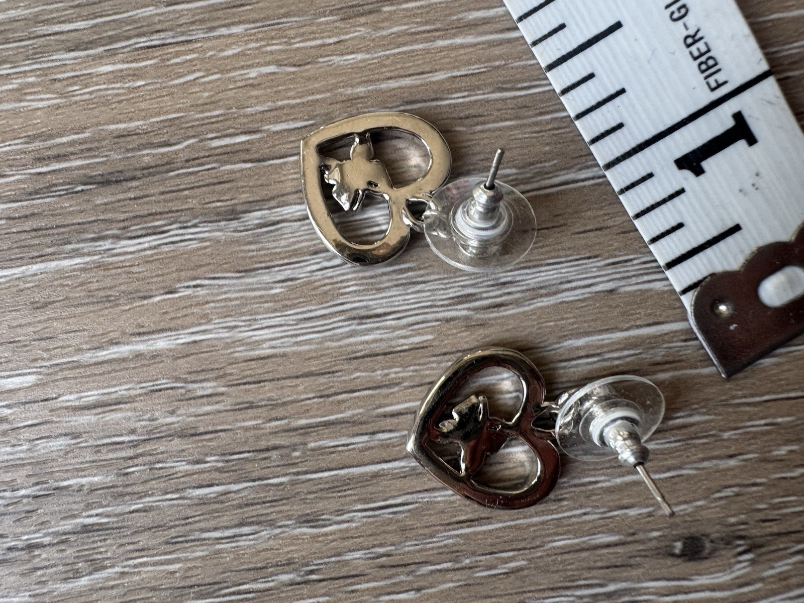 Silver Tone Crystal Rhinestone Heart Stud Earrings, Butterfly