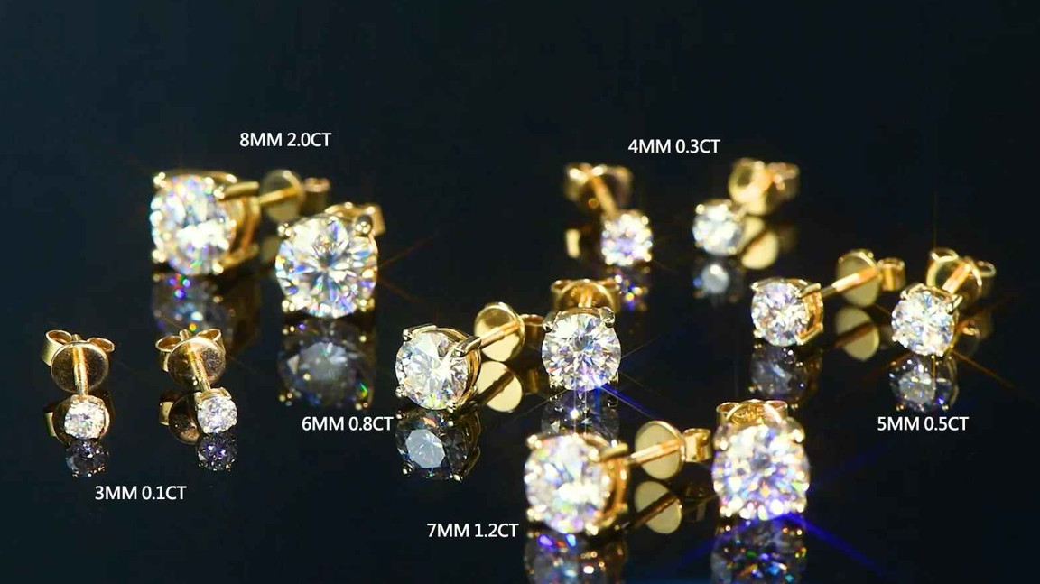 Solid 10K Yellow Gold 0.1CT-2CT D-E Moissanite Stud Earrings Screw Back Women’s