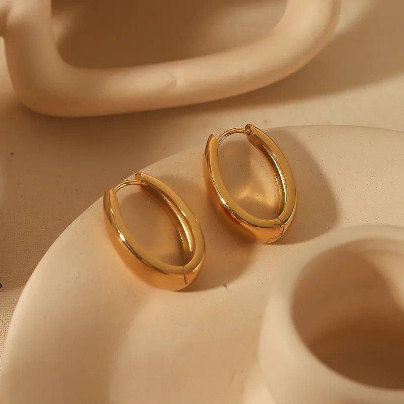 304 Stainless Steel Geometric Hoop Earrings 18K Gold PVD Waterproof Women