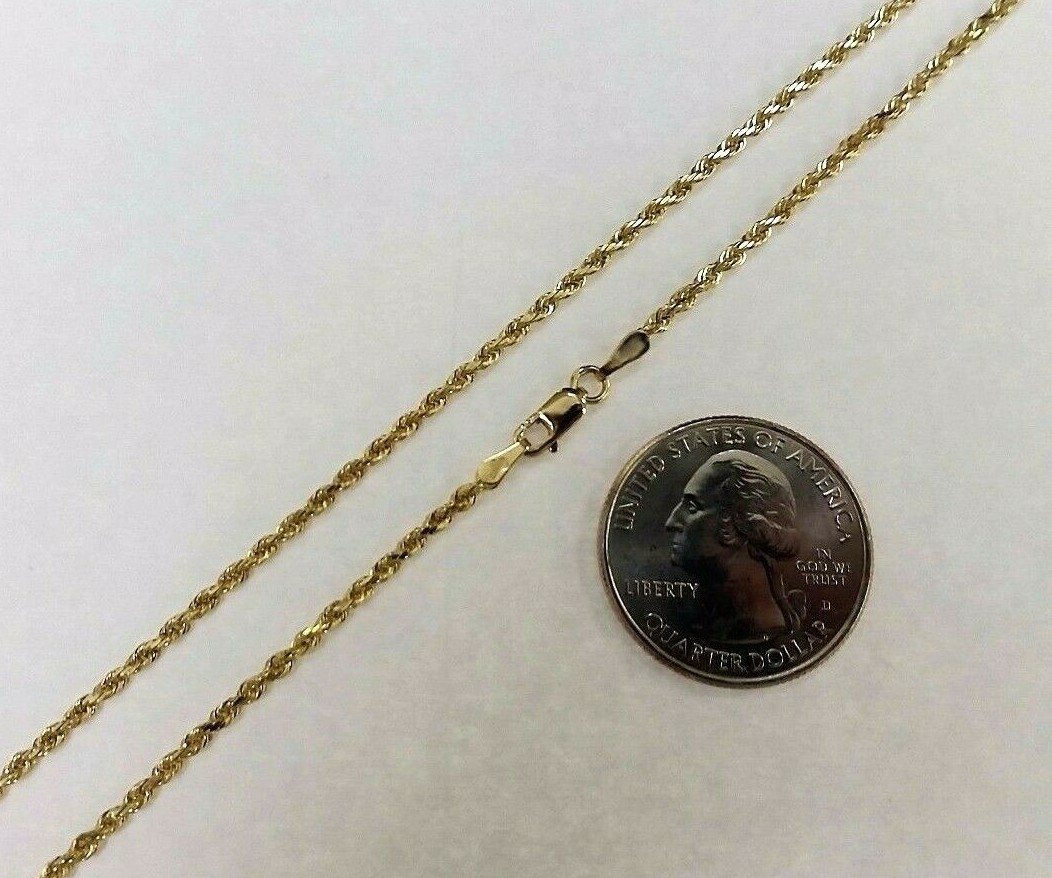 10K Solid Yellow Gold Rope Chain Necklace for Men Women 1.5MM~9MM / 16″~30″