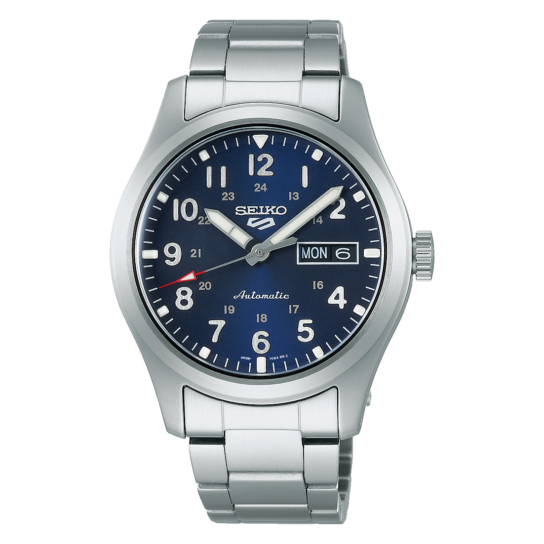 Seiko Men’s 5 Sports Automatic Navy Blue Dial Silver Steel Strap Watch SRPG29
