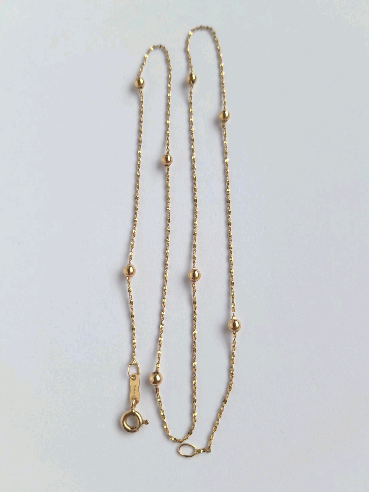 14K Solid Gold 2.3g Bead Station Necklace 18” 3.2mm Satellite Italy Minimalist