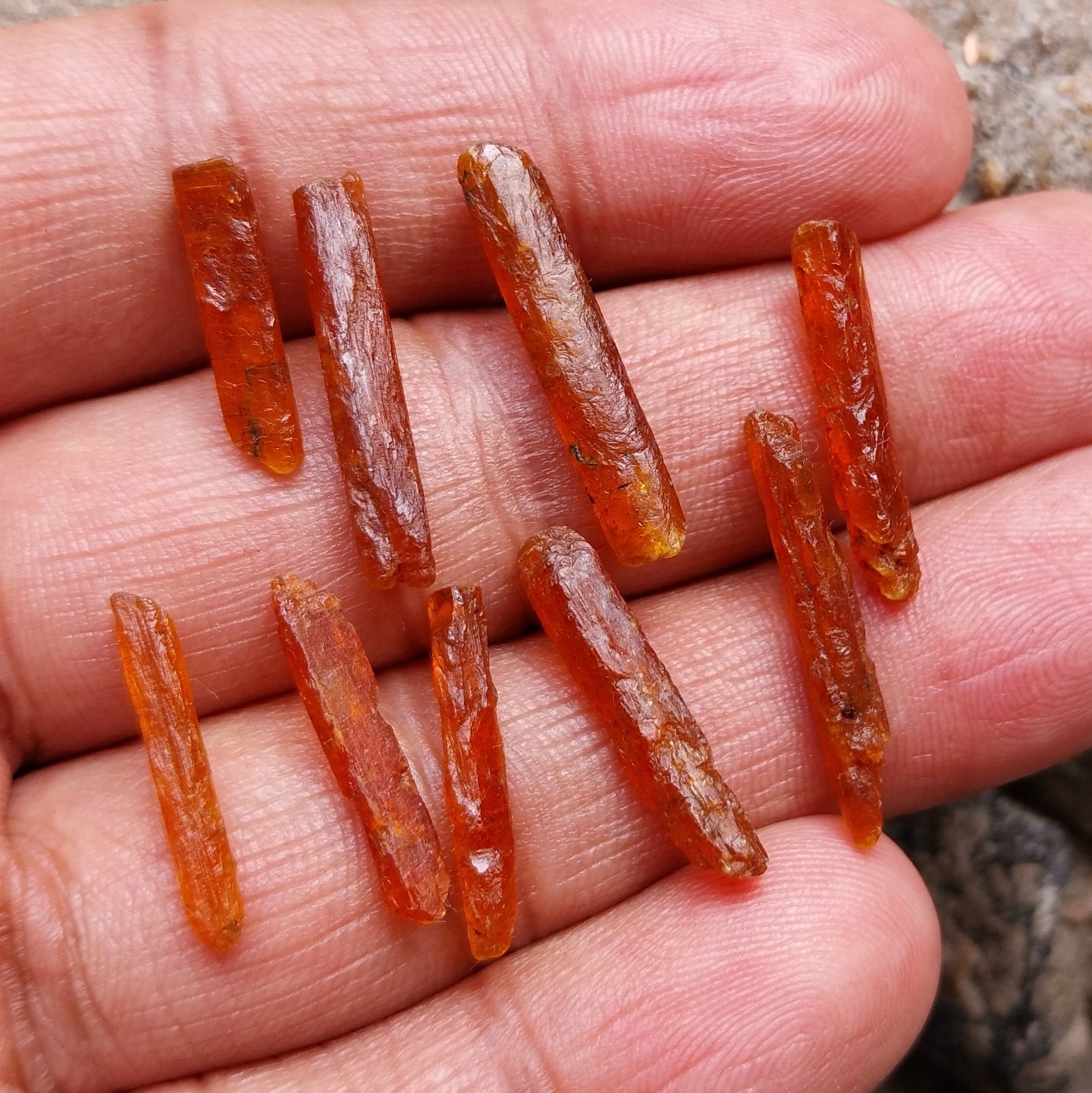 31 Carat 17 to 35 MM Natural Orange Kyanite Crystal Raw Rough Pencil 9 Piece Lot