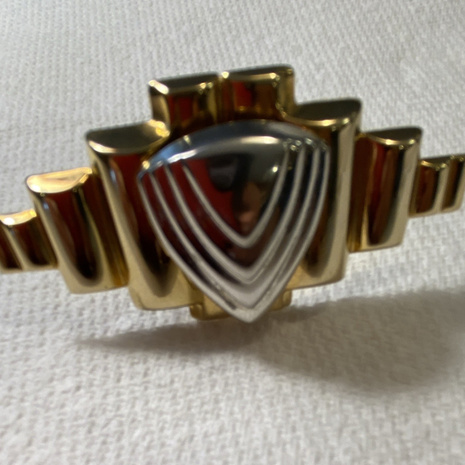 Art Deco Geometric Shield Brooch Pin Gold Silver Black Tone Metal No Stone