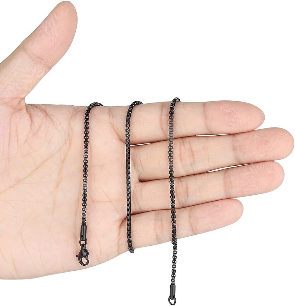 Mens Womens Stainless Steel Black Rolo Cable Chain Necklace, 18.0 Inches long