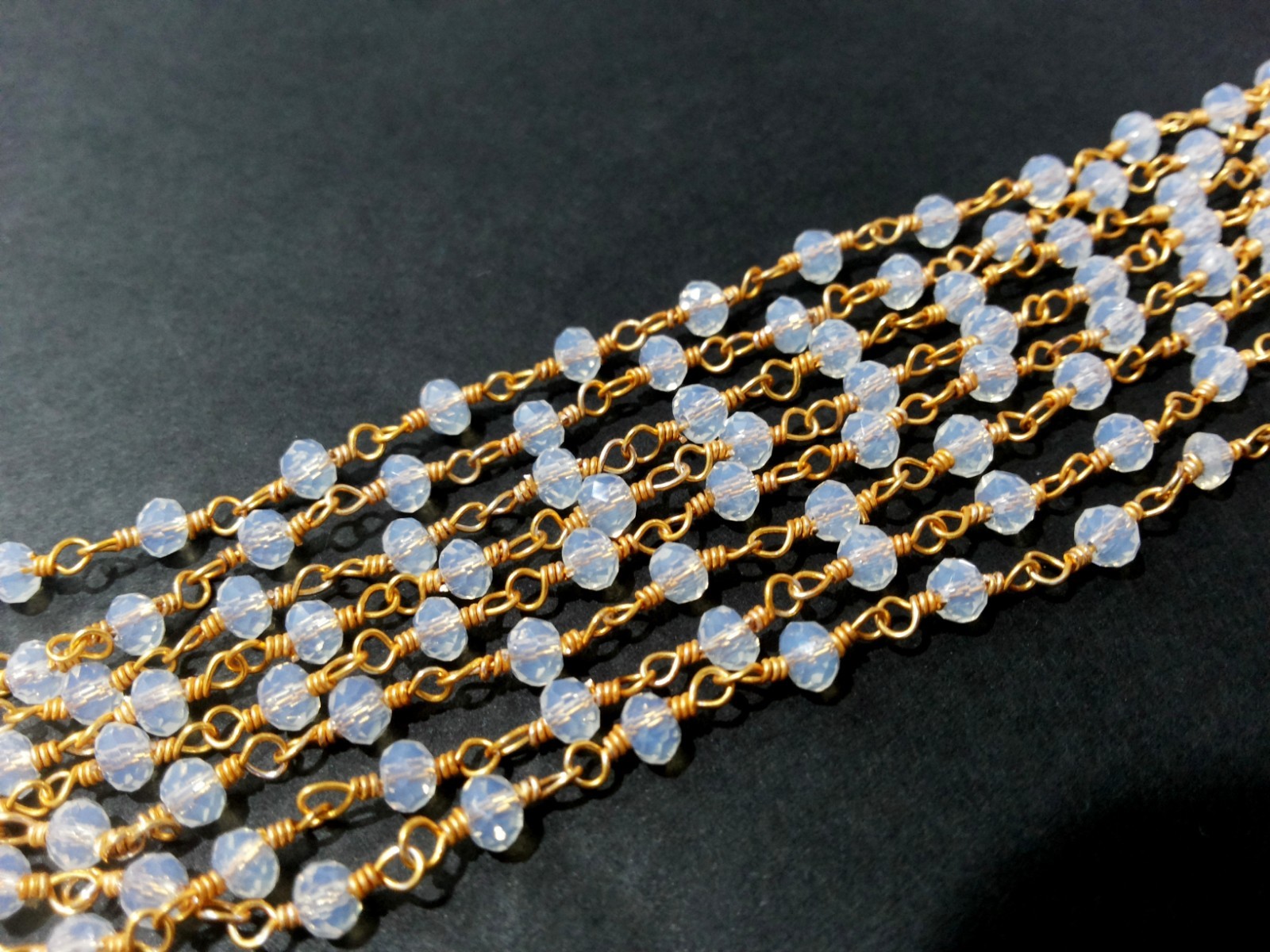 10 Feet Opal Quartz Rondelle Faceted 4-4.5mm Beads, Rosary Chain Gold Wire O1
