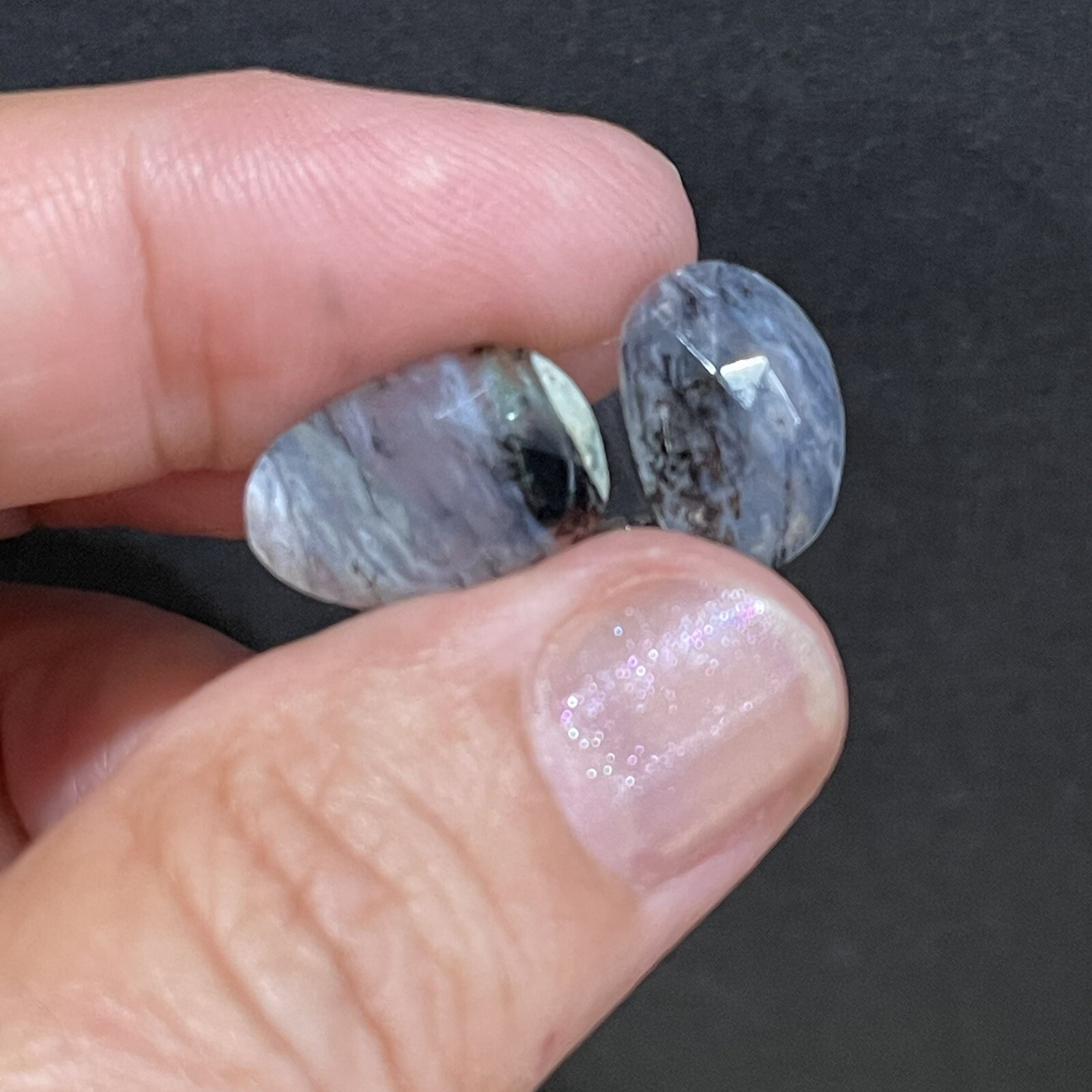 7.3ct 15-13mm Pair Transparent Blue Peruvian Opal Free Form Cabochons Gems