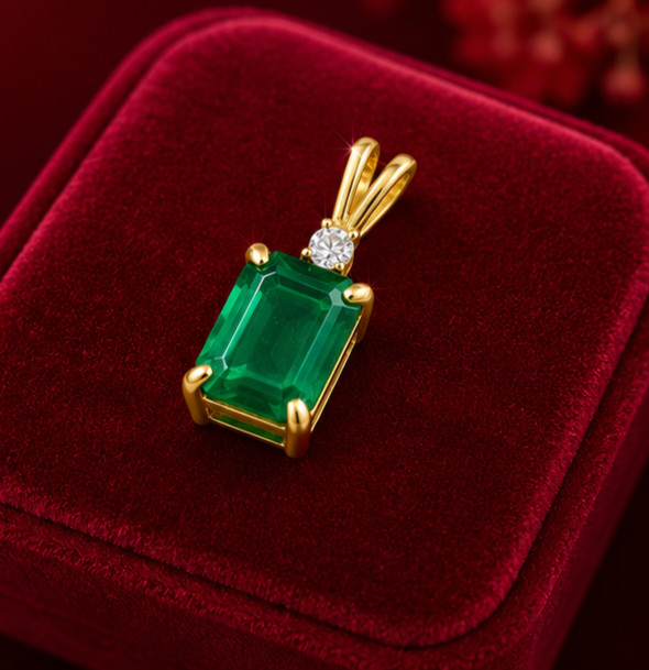 2.0Ct Emerald Cut Simulated Emerald Pendant Necklace 14K Yellow Gold Plated