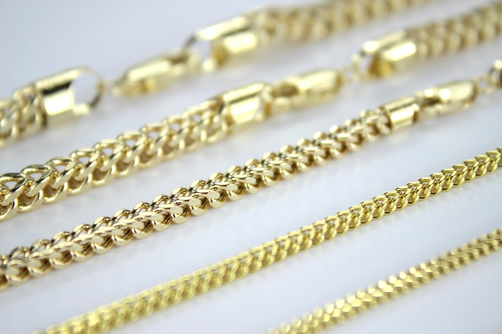 Authentic 14K Hollow Yellow Gold Franco Necklace Chain 2-3.5mm/16-30″