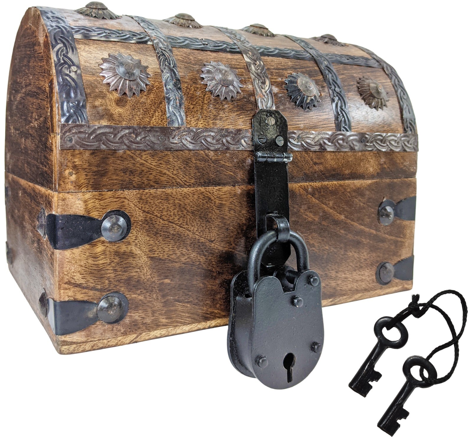 Pirate’s Treasure Chest Wooden Nautical Jewelry Box with Functional Lock and Key