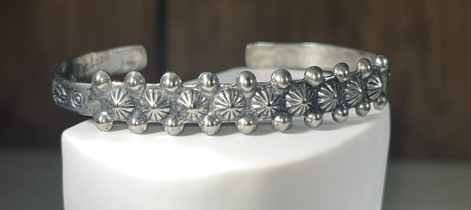 Vintage Fred Harvey Style Tourist Nickel Silver Cuff Bracelet