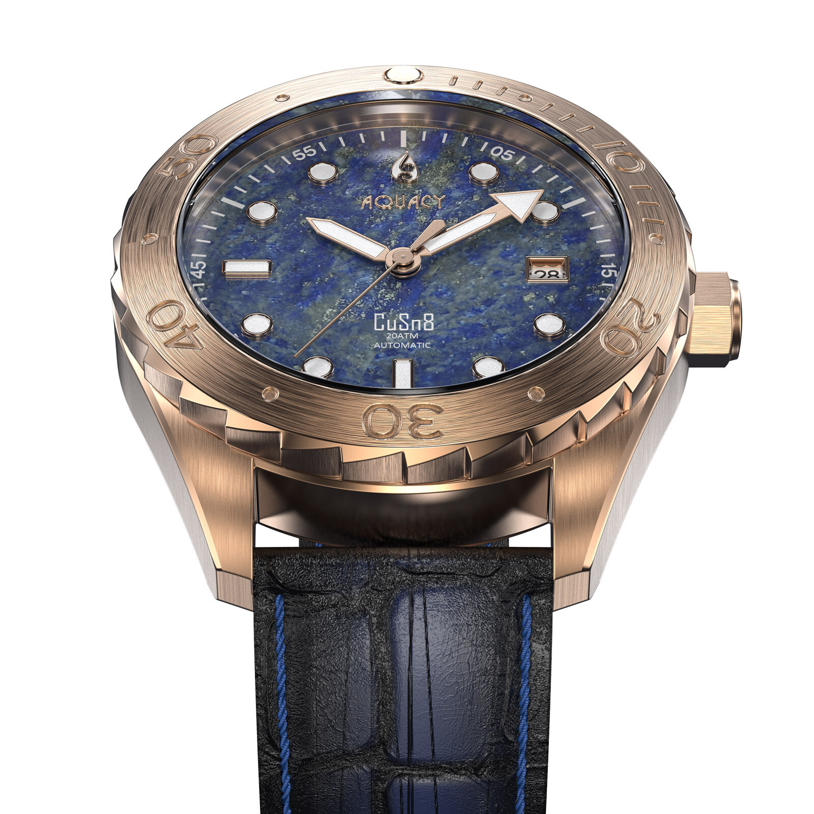 Aquacy Bronze CuSn8 Men’s Lapis Lazuli Stone Dial Watch Automatic 200M Miyota