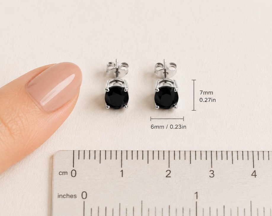 Black Onyx Stud Earrings Silver Oval Gemstone Minimalist Jewelry Gift for her