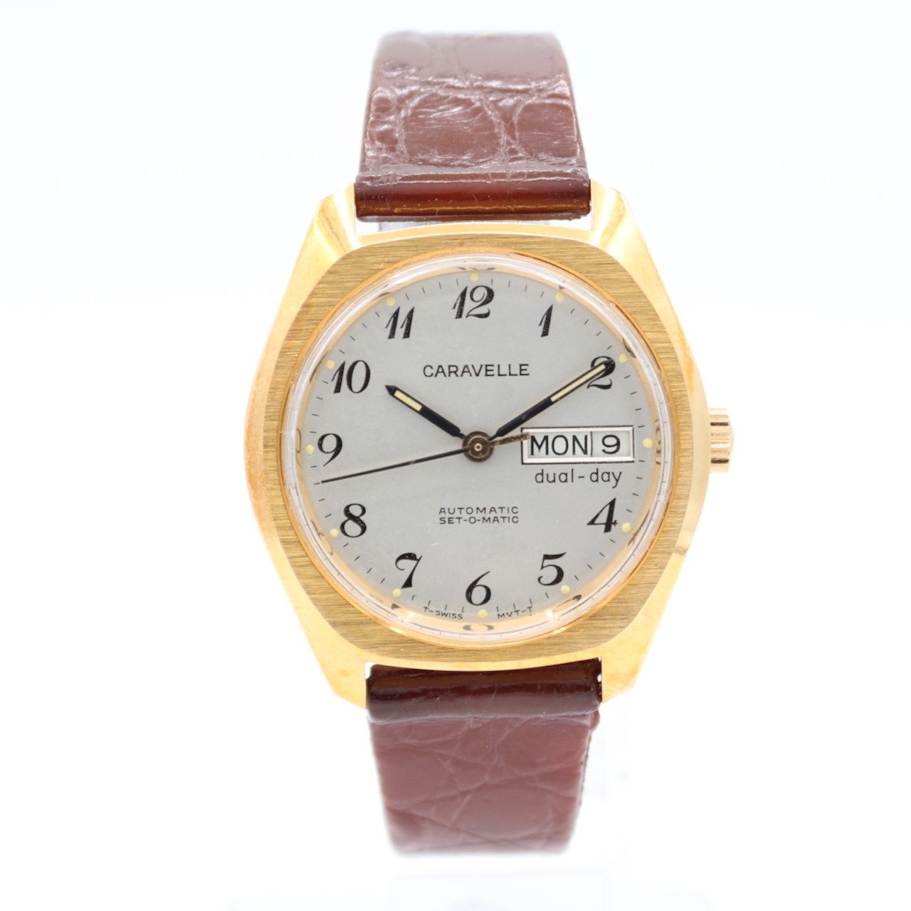 NOS Vintage 34mm 1978 Caravelle 42508 Set-O-Matic Automatic Wristwatch Gold Tone