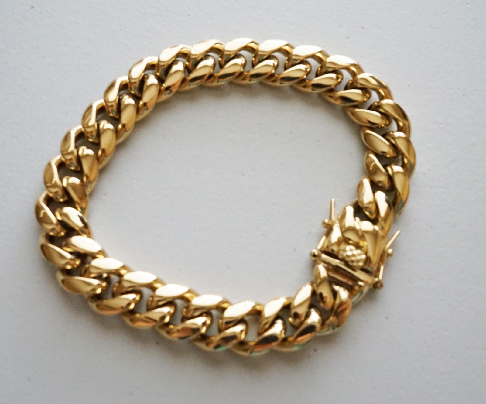 10 mm 8.5in Men Cuban Miami Link Bracelet Chain 14k Gold Plated Stainless Steel