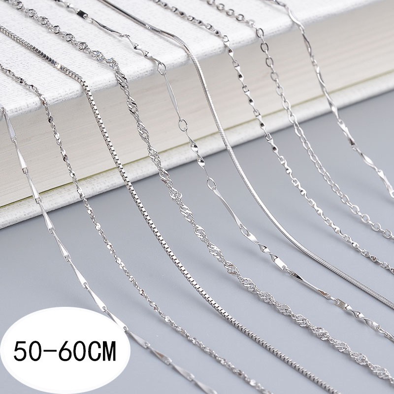 925 Sterling Silver Chain Necklace 45cm Women Layered Dainty Jewelry Gift