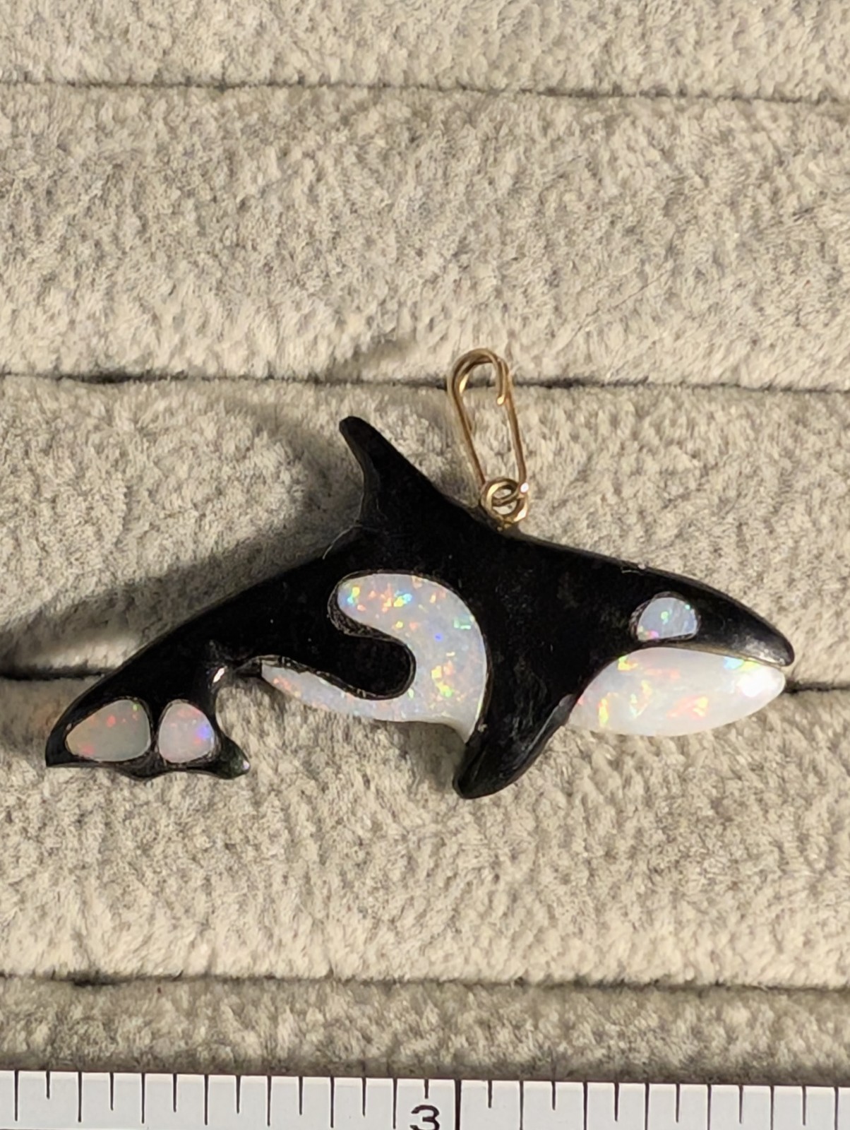 Inlaid Black Coral & Genuine Opal Sea Wolf Killer Whale Pendant W/ .925 Chain!