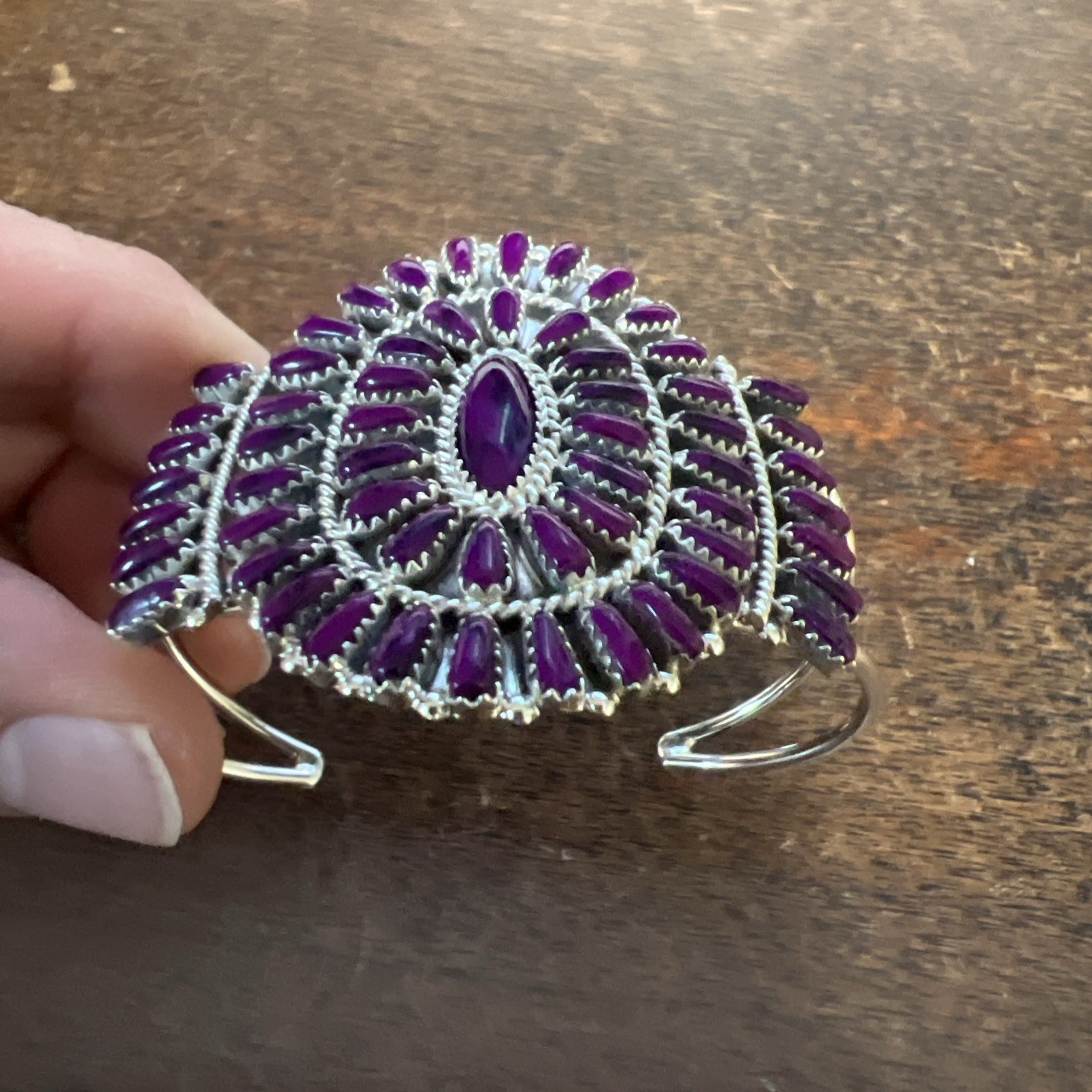 Native American Navajo Bracelet Sugilite Purple Turquoise Cluster Cuff Zuni #C