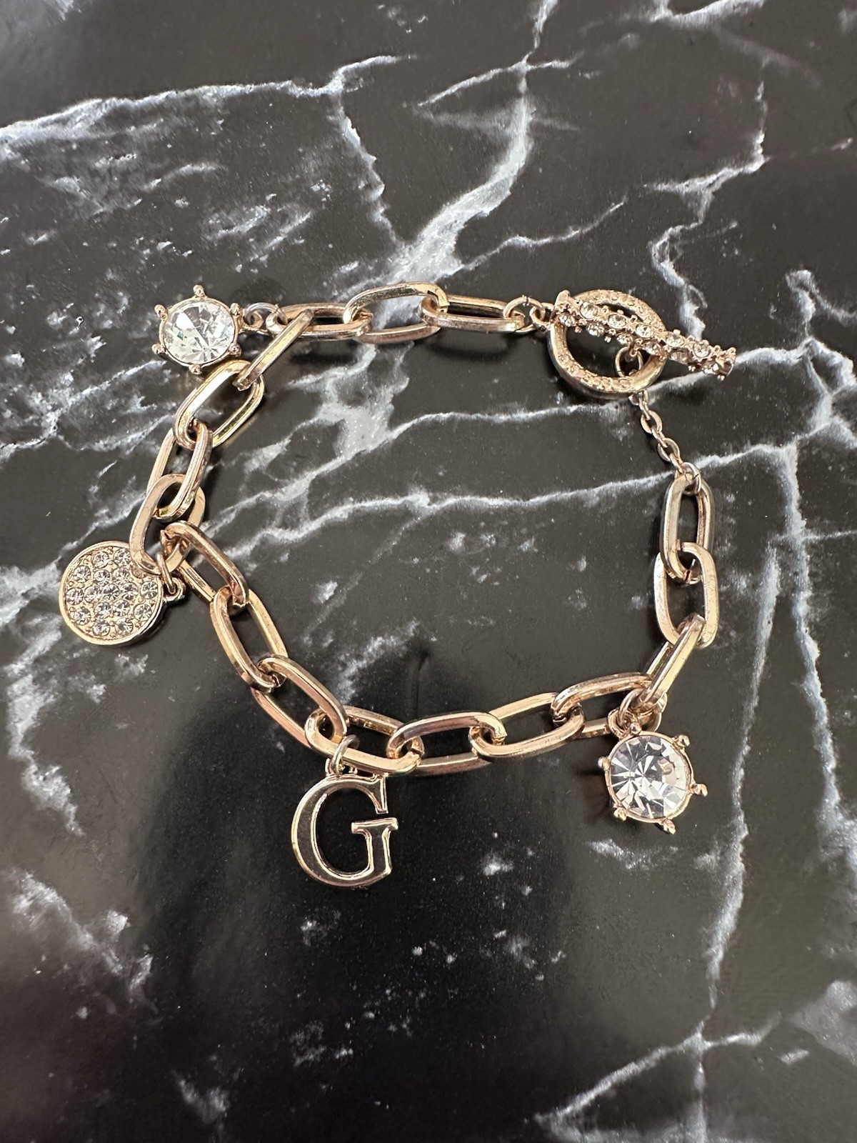 GUESS Gold Tone Jewelry Lot – Curb Chain Necklace, Toggle Bracelet, Earrings