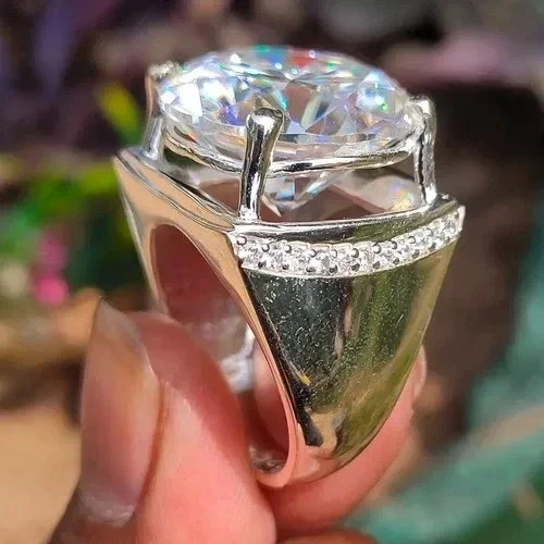 Rare 41 Ct Round Cut Moissanite Solitaire Men’s Ring 14k White Gold Plated