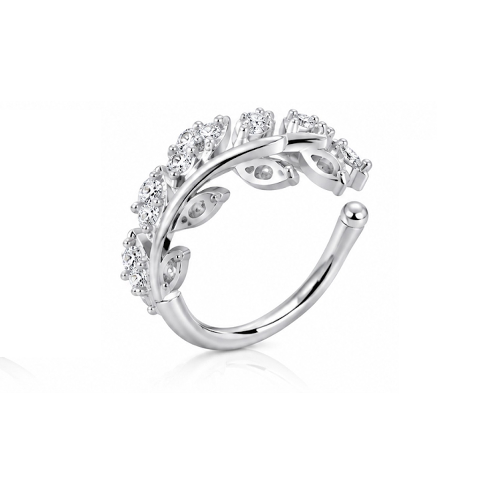 316L Surgical Steel CZ Jewelled Leaves Bendable Cartilage Helix Tragus Hoop