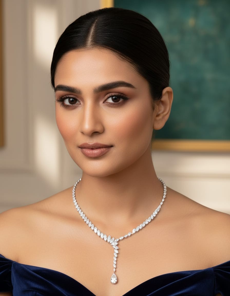 Marquise Cut Simulated Diamond Lariat Necklace Pear Drop Statement Bridal Choker