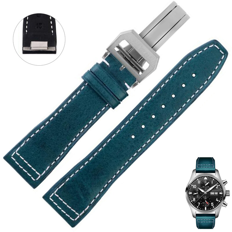 Blue & White Strap Band for IWC Pilot Quick-Release In Calf Leather 20, 21mm