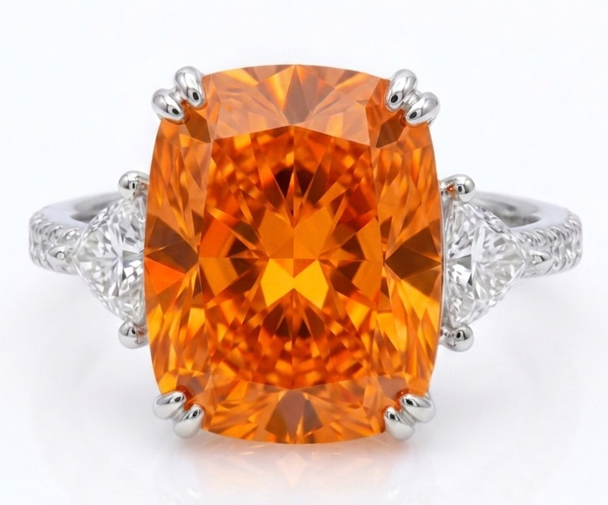8.00 Ct Certified Cushion Cut Orange Natural Diamond Ring VVS1 White Gold Finish