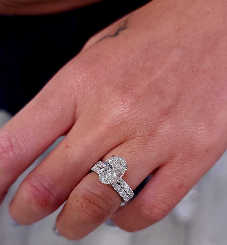 4.90 Ct Oval-Cut EF/VS1 Lab Grown Diamond Engagement Ring Set 14k White Gold