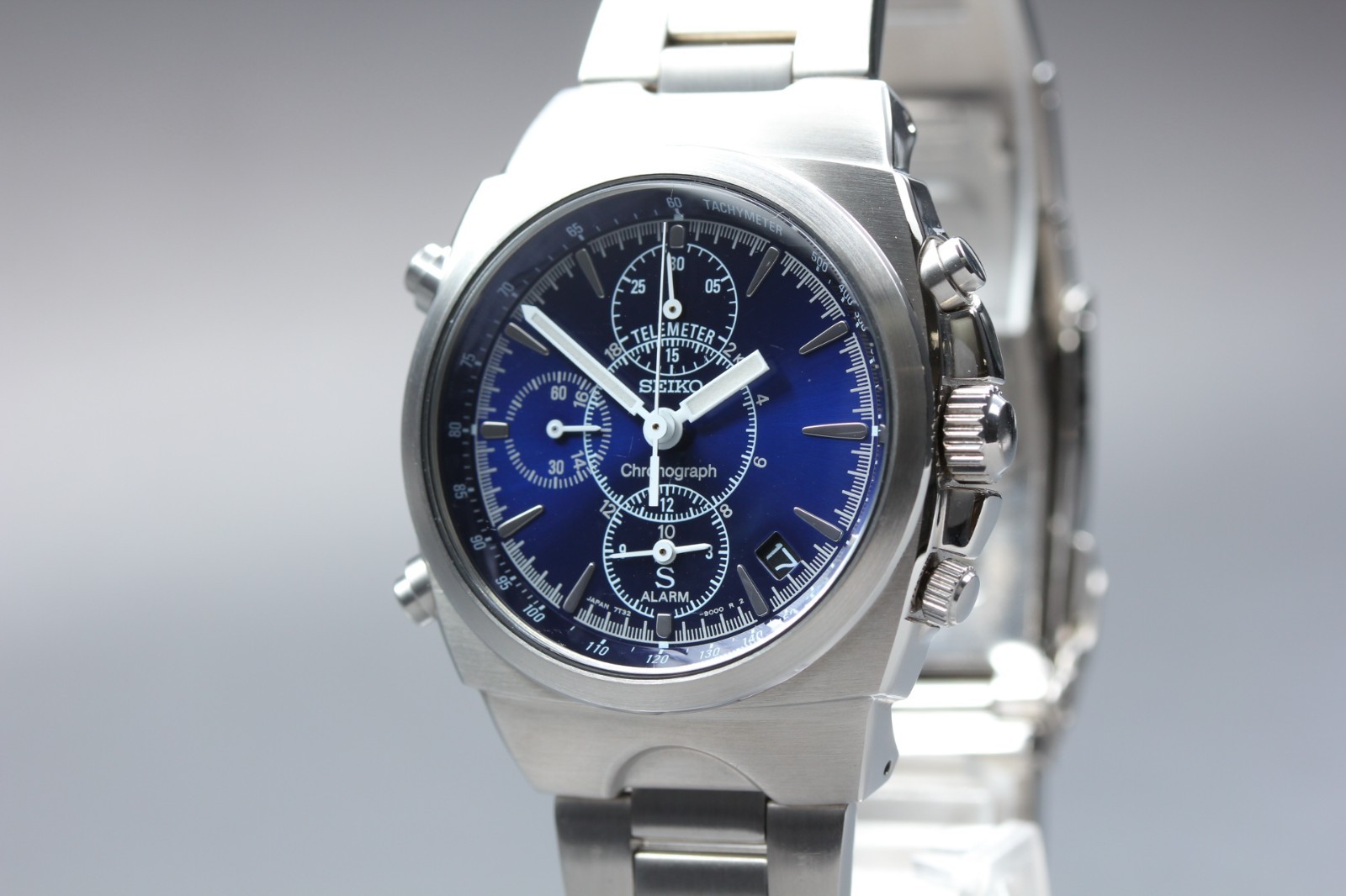 [Near MINT+++] SEIKO SUS 7T32-9000 Blue Chronograph Quartz Mens From Japan #3589