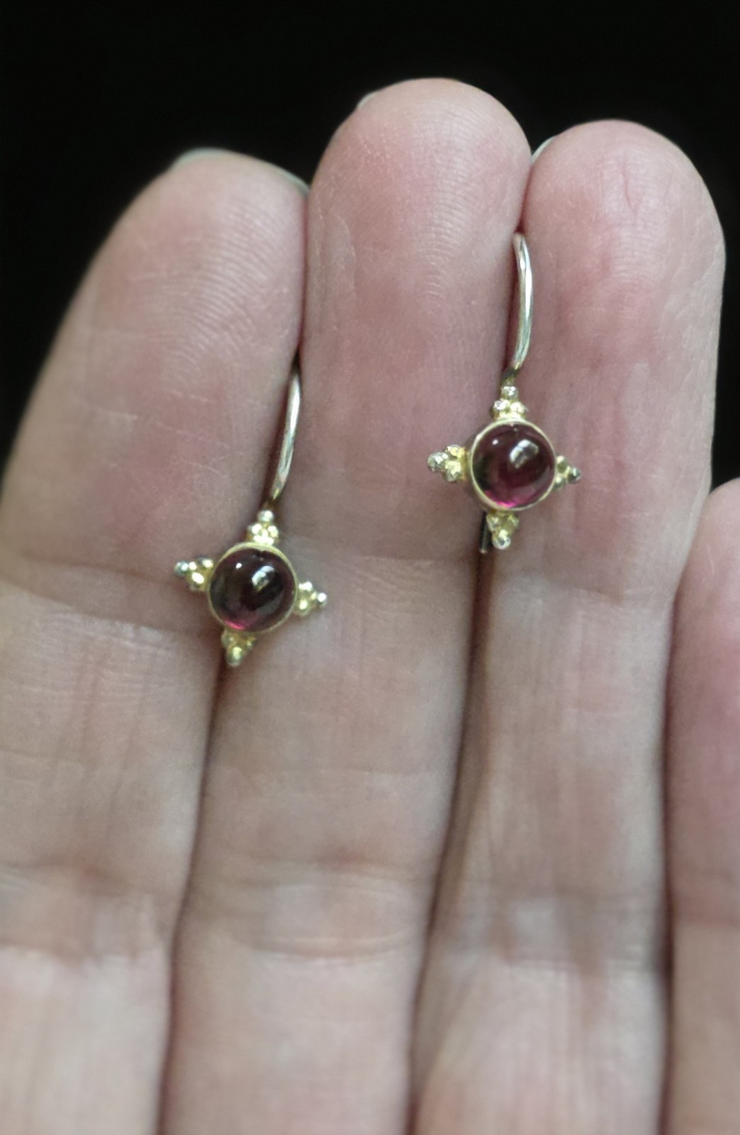 Vintage Vermeil Sterling Almandine Garnet Cabochon Drop Earrings Etruscan 925