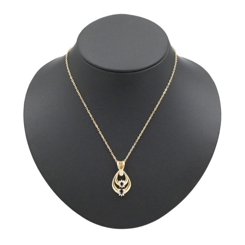0.76ct Natural Blue Sapphire Pendant K18YG 0.27ct Diamond Teardrop 5.9g